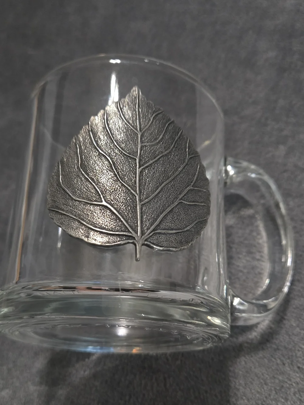 Set Of 2 Clear Glass Coffee Tea Mugs With Metal Silver Leaf